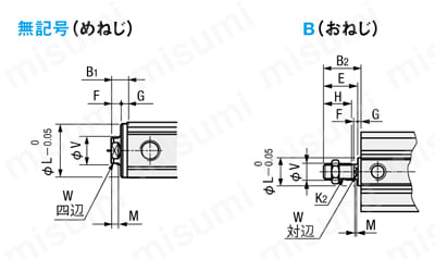 薄型シリンダ CCDシリーズ 複動標準タイプ 軸端ねじ外形図
