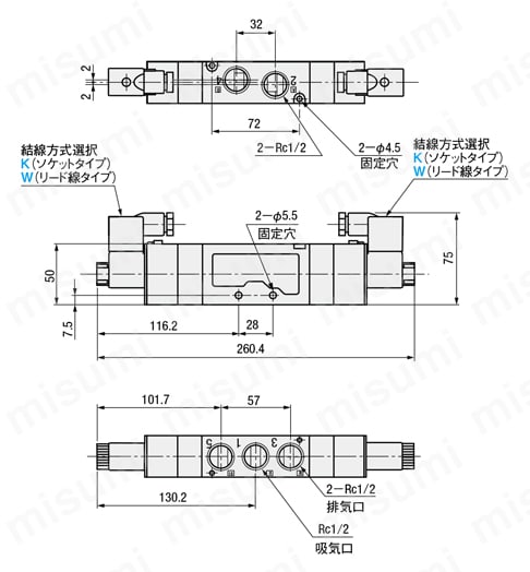 電磁弁 VLEV900シリーズ 5ポート3位置 | CHELIC（チェリック） | MISUMI(ミスミ)