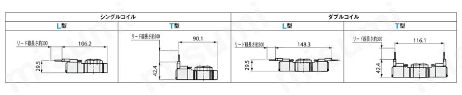 電磁弁 VLEM5000シリーズ スタンダード・5ポート2位置 リード線引出方式図