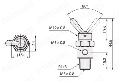 手動弁 VLM100シリーズ カム揺動レバータイプ 外形図