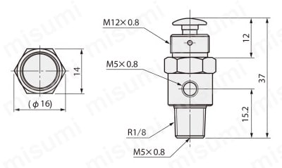 手動弁 VLM100シリーズ プッシュボタンタイプ 外形図