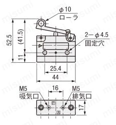 機械弁 VLM15シリーズ ローラタイプ（底部配管） 外形図