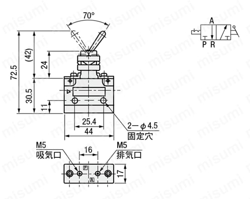 手動弁 VLM15シリーズ タッチタイプ（底部配管） 外形図