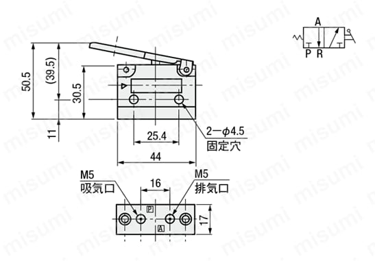 手動弁 VLM15シリーズ タッチタイプ（底部配管） 外形図