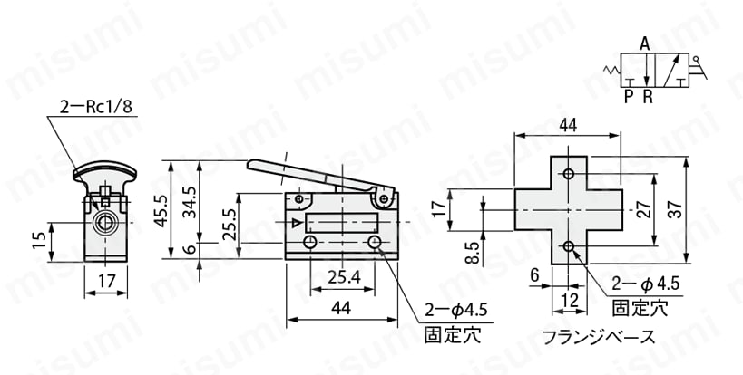 手動弁 VLM15シリーズ 手押しタイプ（横向配管/フランジベース付） 
