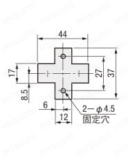 手動弁 VLM15シリーズ インターロックボタンタイプ（横向配管／フランジベース付） フランジベース外形図