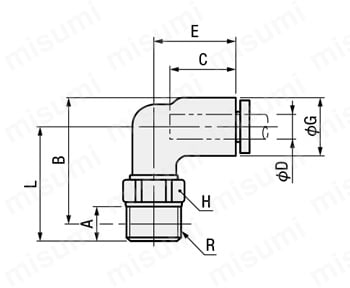 ワンタッチ継手 メイルエルボ CNL 外形図01