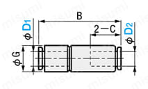 ワンタッチ継手 逆止ニップル チューブ径D＝4～8外形図