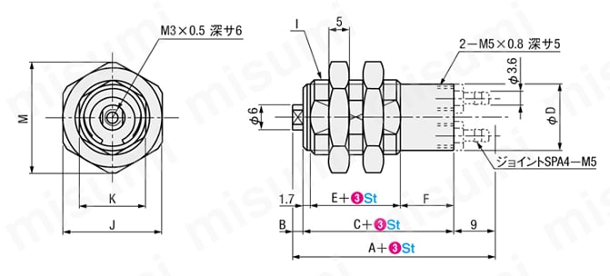 ねじシリンダ NA／NADシリーズ 複動軸端形状:めねじ、固定方式:標準外形図