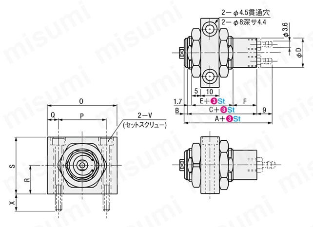 ねじシリンダ NA／NADシリーズ 複動固定方式:F(ブラケット固定式)外形図