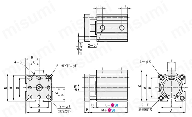 ブロック治具シリンダ JTDシリーズ 外形図