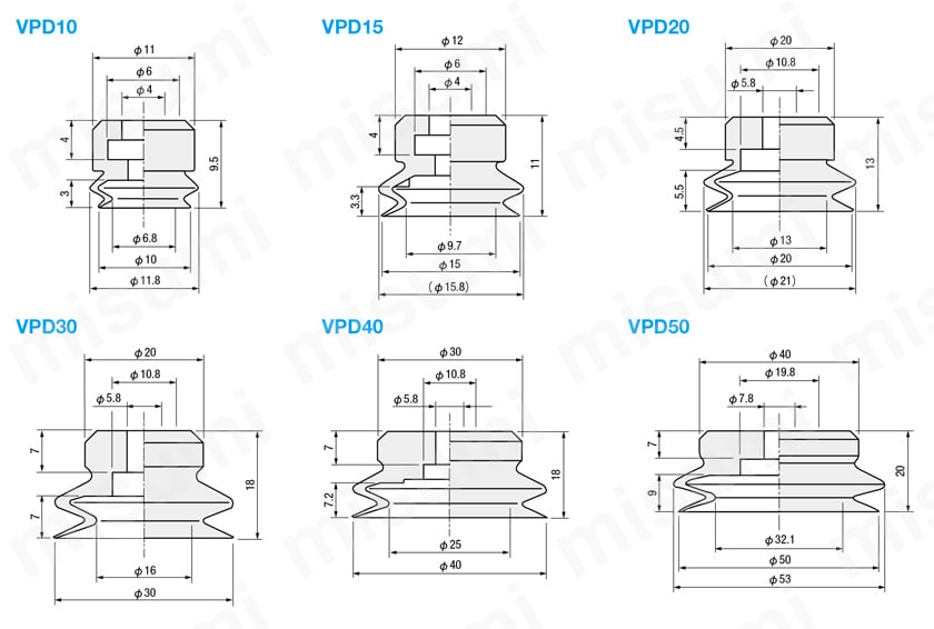 真空パッド VPSシリーズ（単層パッド）・VPDシリーズ（2層パッド） 外形図02