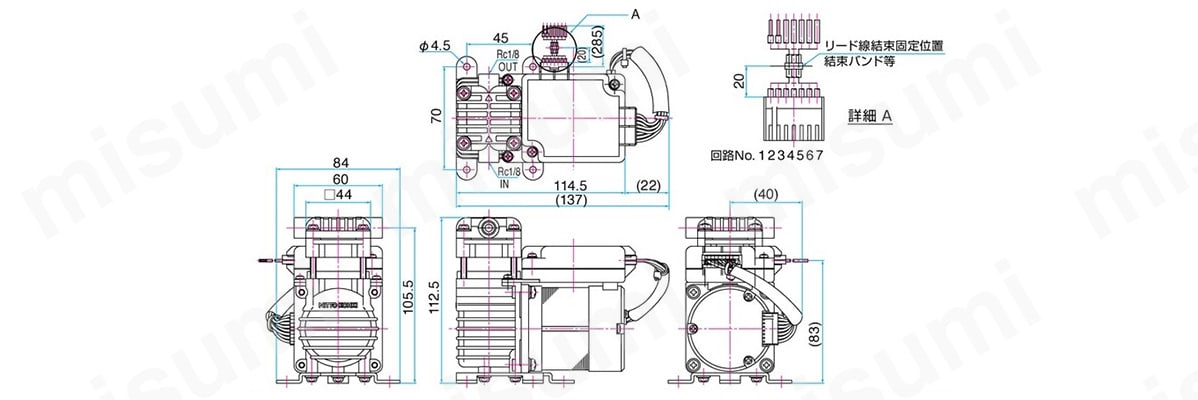 真空ポンプ専用 DP0410の寸法図（単位：mm）