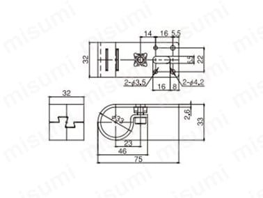 棚受け金具ロング JB-311（パイプフレーム用固定接続用部品） 外形図