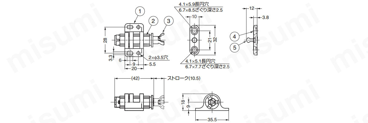 LAMP プッシュラッチ MC-20型 外形図2