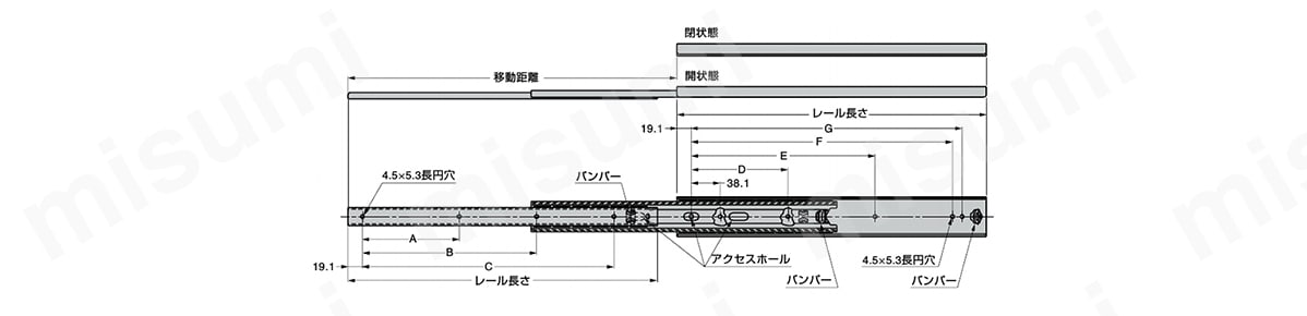 C3401-22 Accuride スライドレール C3401 重量用 スガツネ工業 MISUMI(ミスミ)