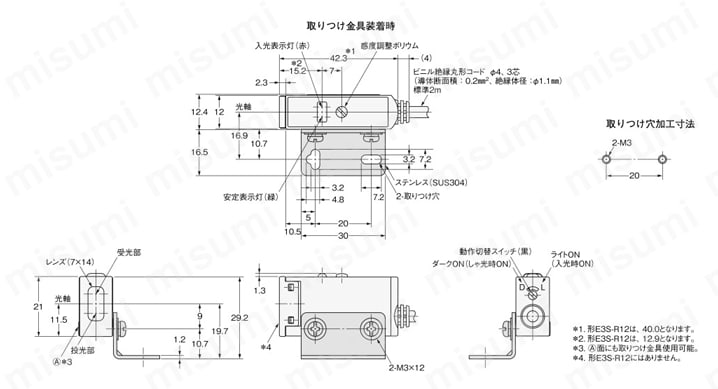 E3S-R62 2M 透明体検知用光電センサ【E3S-R】 オムロン MISUMI(ミスミ)