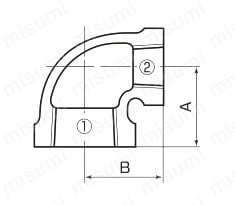 ねじ込み式PL継手 縁付径違いエルボ 外形図01