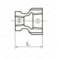 ねじ込み式可鍛鋳鉄製管継手 径違いソケット 外形図