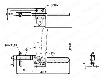 トグルクランプ －水平型－ 先端スリット（フランジベース） GH-25382 外形図