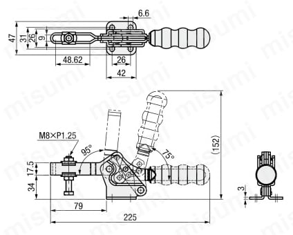 トグルクランプ －水平型－ U型アーム（フランジベース） GH-22502-B 外形図