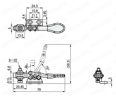 トグルクランプ －水平型－ U型アーム（フランジベース） GH-201-R 外形図