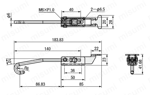 トグルクランプ －引っ張り型－ J型フック GH-40402 外形図
