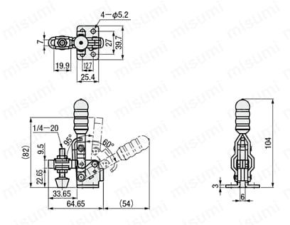 トグルクランプ -ハンドル立型- U型アーム（フランジベース） GH-12050-U/GH-12050-USS 外形図