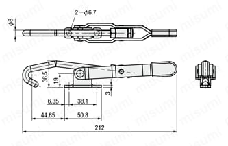トグルクランプ －引っ張り型－ フランジベース J型フック GH-452・GH-452-SS 外形図