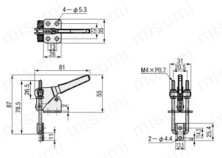 トグルクランプ－引っ張り型－垂直フランジベース－U型フック－締圧力2250N | GOOD HAND CLAMP（グッドハンドクランプ） |  MISUMI(ミスミ)
