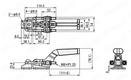 トグルクランプ －引っ張り型－ フランジベース U型フック GH-40341/GH-40341-SS 外形図