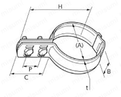 立配管金具・取付足 ステン組式立バンドBタイプ Alt;外形図01