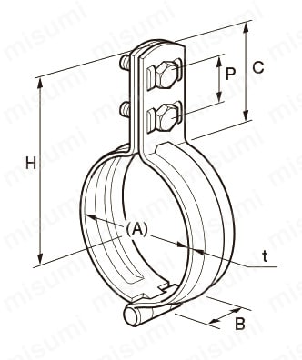立配管金具・取付足 FTP立バンドBN付 外形図01