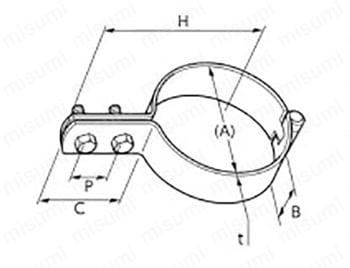 立配管金具・取付足 ステンFTP立バンドBN付 Alt;外形図01