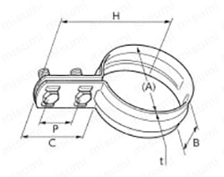 立配管金具・取付足 VP立バンドBN付 Alt;外形図01