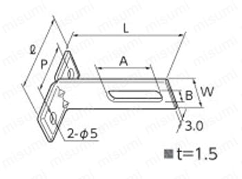 立配管金具・取付足 ステンT足（長穴） Alt;外形図01