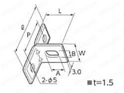 立配管金具・取付足 1ツ穴T足 Alt;外形図01