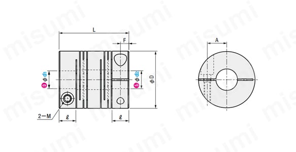 スリット形カップリング クランピングタイプの寸法図