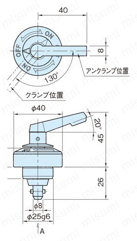 ワンタッチフレックスロケーター（テーパーピン、ストレートピン）（CP722） CP722-0840R-06外形図