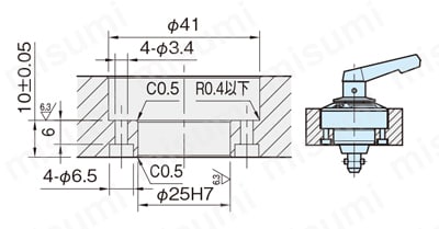 ワンタッチフレックスロケーター（テーパーピン、ストレートピン）（CP722） 取付け穴加工寸法