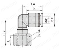 補助機器 ワンタッチ継手 PLFシリーズ 外形図