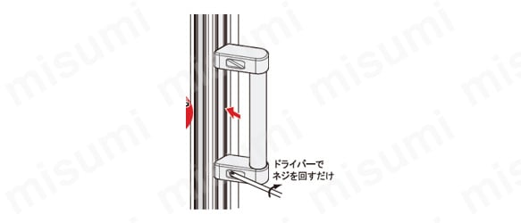 サイドポールの操作しやすい高さにドライバーで取り付ける。 ドライバーでネジを回すだけ