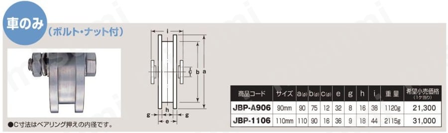ヨコヅナ JBS-A906 ステンレス重量戸車 H型 90mm   1個 - 2