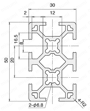アルミ構造材 SF30 溝幅8mmタイプ SF2-30・50　外形図