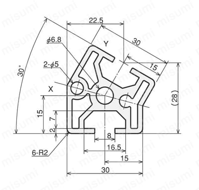 アルミ構造材 SF30 溝幅8mmタイプ SF-30・DE30 外形図01