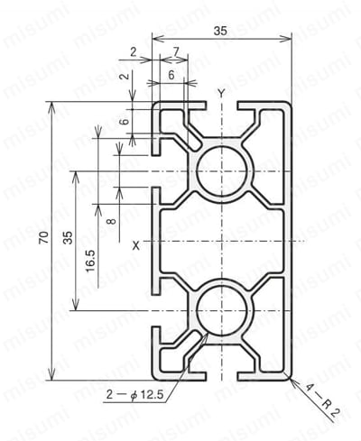 アルミ構造材 SF30 Sサイズ 溝幅8mmタイプ SF-35・70・1F 外形図01