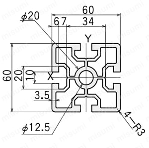 アルミ構造材 SF40・45 溝幅10mmタイプ SF-60・60・1S　外形図