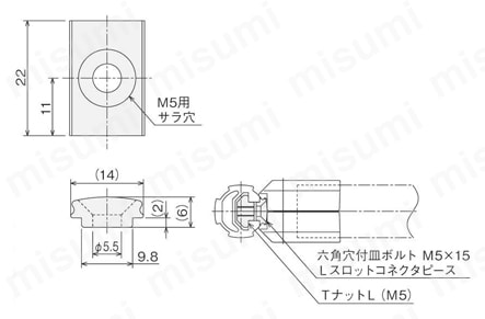 Lスロットコネクタピース GFA-601外形図