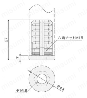 フットコネクタM16G導電 外形図