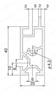 アルミ構造材 SF共通パーツ パネルフレーム2040 外形図